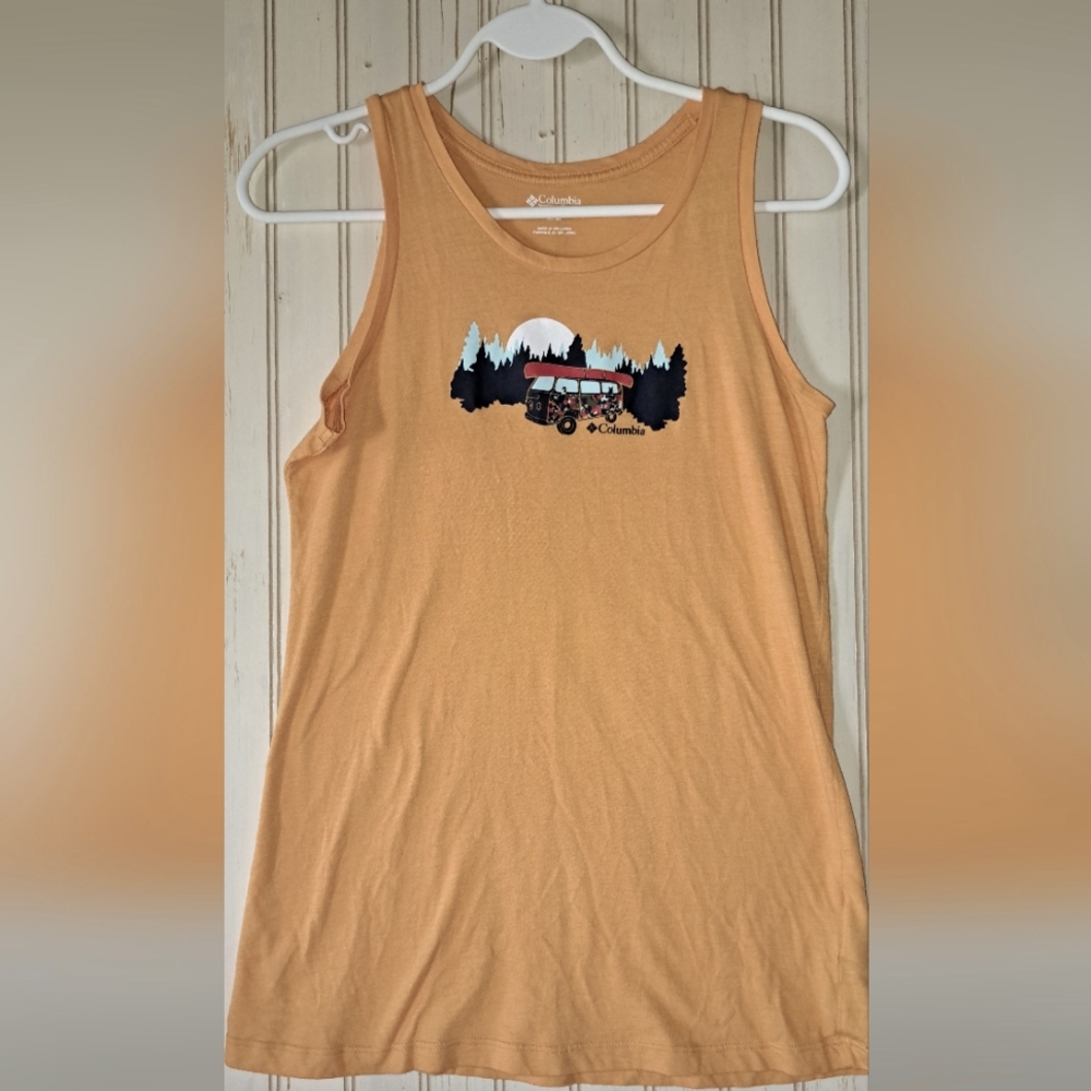 Ladies Columbia Sportswear Mustard Tank Top Camping River Fun Medium
